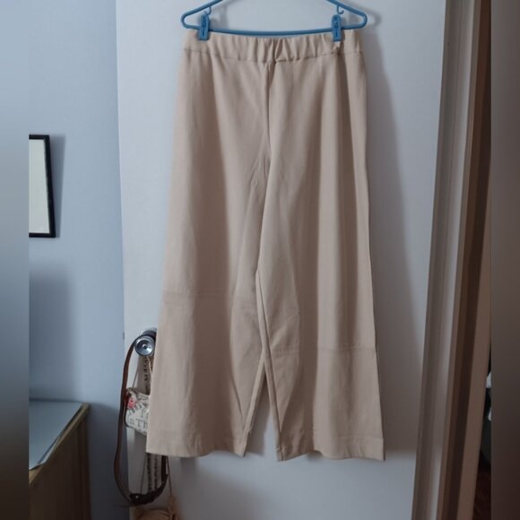 NWT COS Tan Cotton Barrel Wide Leg Contrast Panel Pants M - Picture 1 of 6